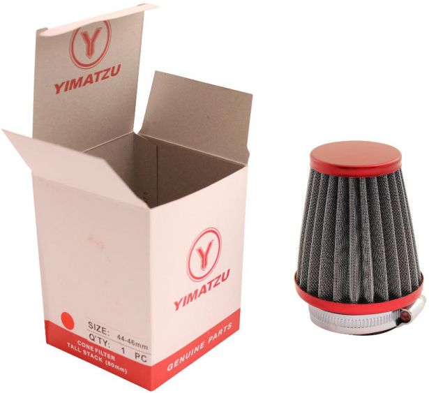 Air Filter - 44mm to 46mm, Conical, Tall Stack (80mm), 2 Stroke, Yimatzu Brand, Red - 60P1190RD - PBC70F1