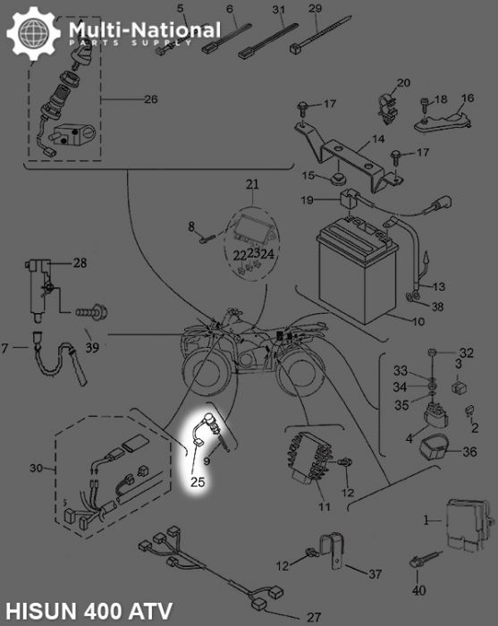 Brake Light Switch - ATV/UTV, 400cc to 800cc, Hisun, Rear Brake - 10A8840 - PBC2050F1