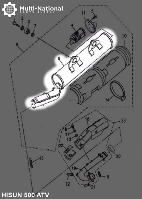 Exhaust Tube and Muffler - Exhaust Pipe and Muffler, Exhaust Manifold, ATV, Hisun, 500-700cc - 70A5850 - PBC2454F1