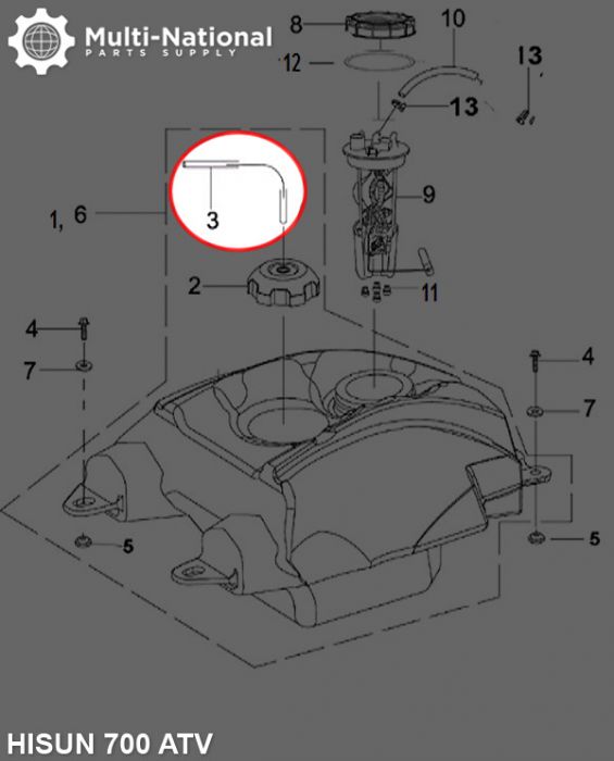 Fuel Tank Vent Pipe - ATV, Hisun, 400-700cc - 20A4250 - PBC2477F1