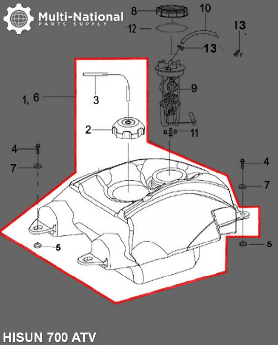 Gas Tank - ATV, Hisun, 500-700cc - 20A4781 - PBC2555F1