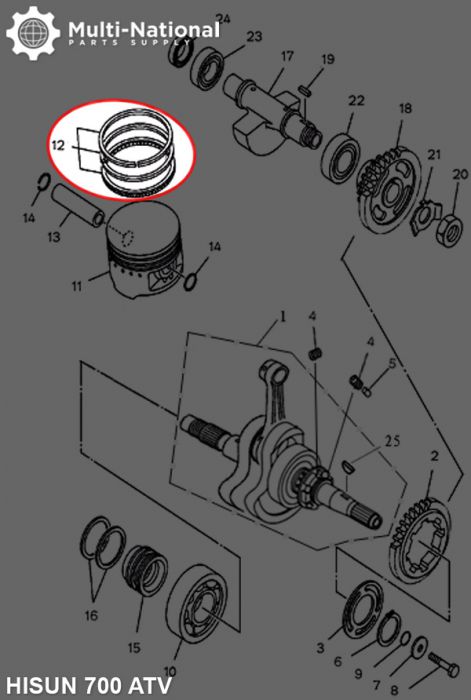 Piston Rings - 107mm (5pcs), ATV, Hisun, 700cc - 30A8571 - PBC1431F1