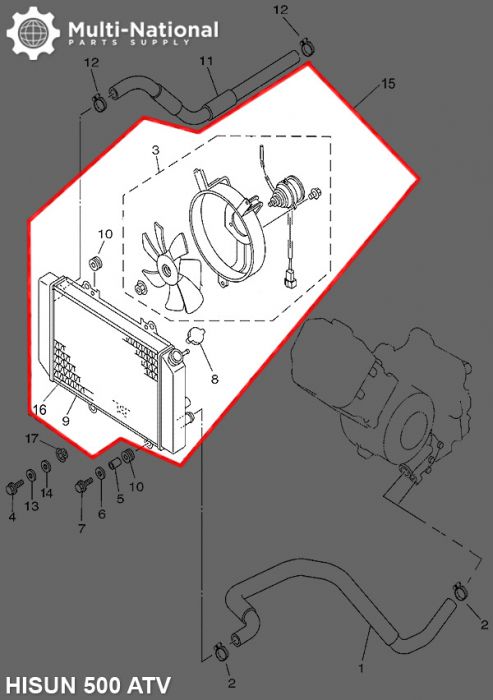 Radiator - Hisun, 500-700cc, ATV - RAD2250 - PBC3051F1