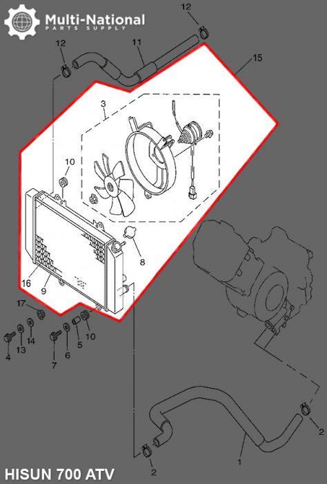Radiator - Hisun, 500-700cc, ATV - RAD2250 - PBC3051F1