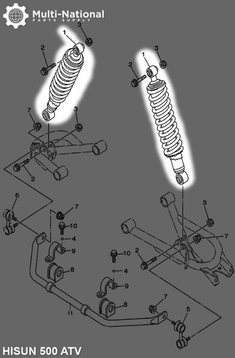 Shock - 365mm, 10mm Spring, Adjustable, Hisun, Rear, 500-700cc - SHK5051 - PBC3203F1