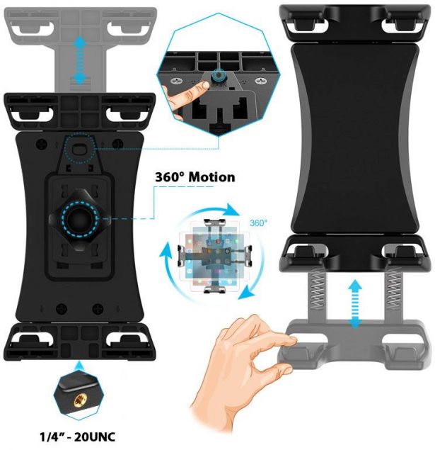 Tripod_Mount_ _Phone__Tablet_Stand_Selfie_Stick_Upper_and_Lower_Support_Profile_Threaded_Mounts_3