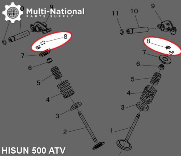 Valve Lock Clip - Seat Valve Spring, Hisun, 400-500cc, ATV/UTV (2pcs) - 20A2440 - PBC1587F1