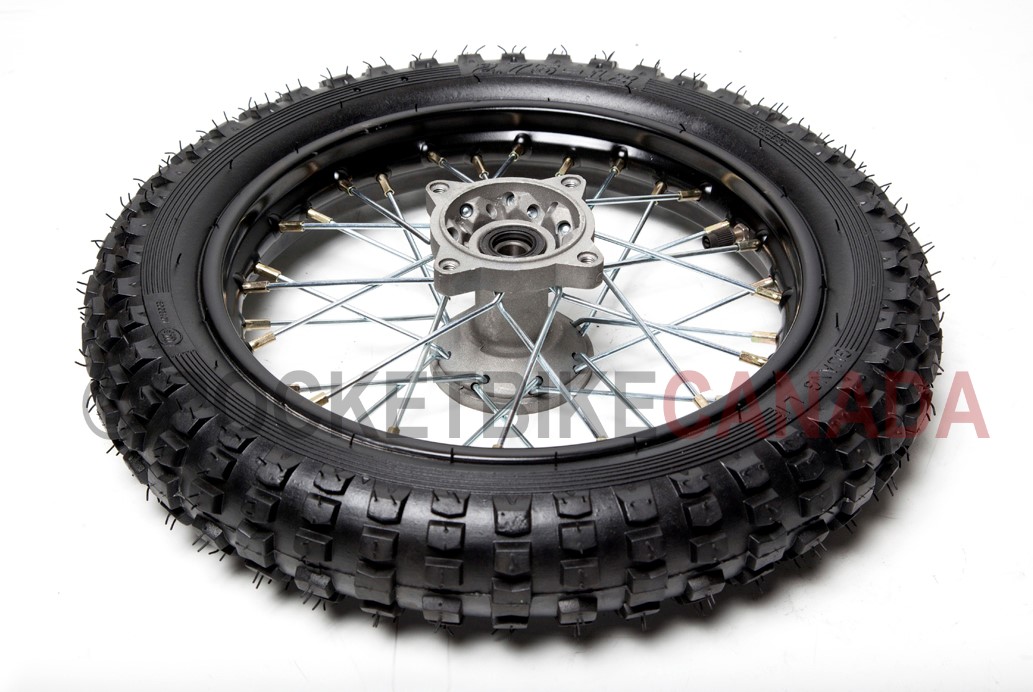 2.75-12 GuangLi Tire & Black Wheel with Chrome Spokes for DirtBike - G2050046
